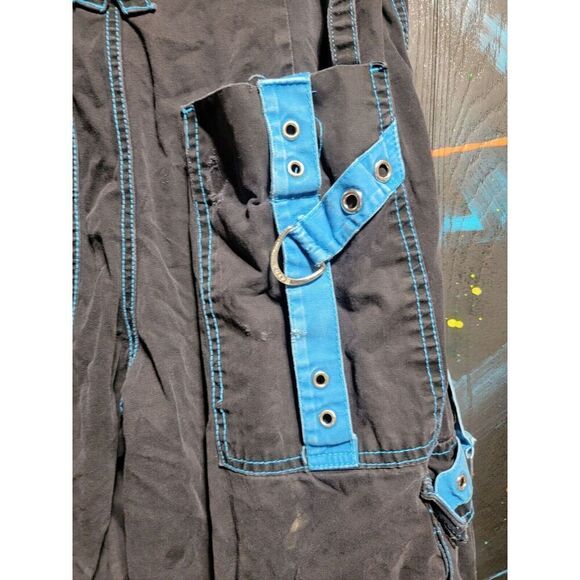 Tripp NYC Mens Shorts M Black Blue Chains Goth Zip Off Goth Punk Cargo Bondage - Picture 8 of 9
